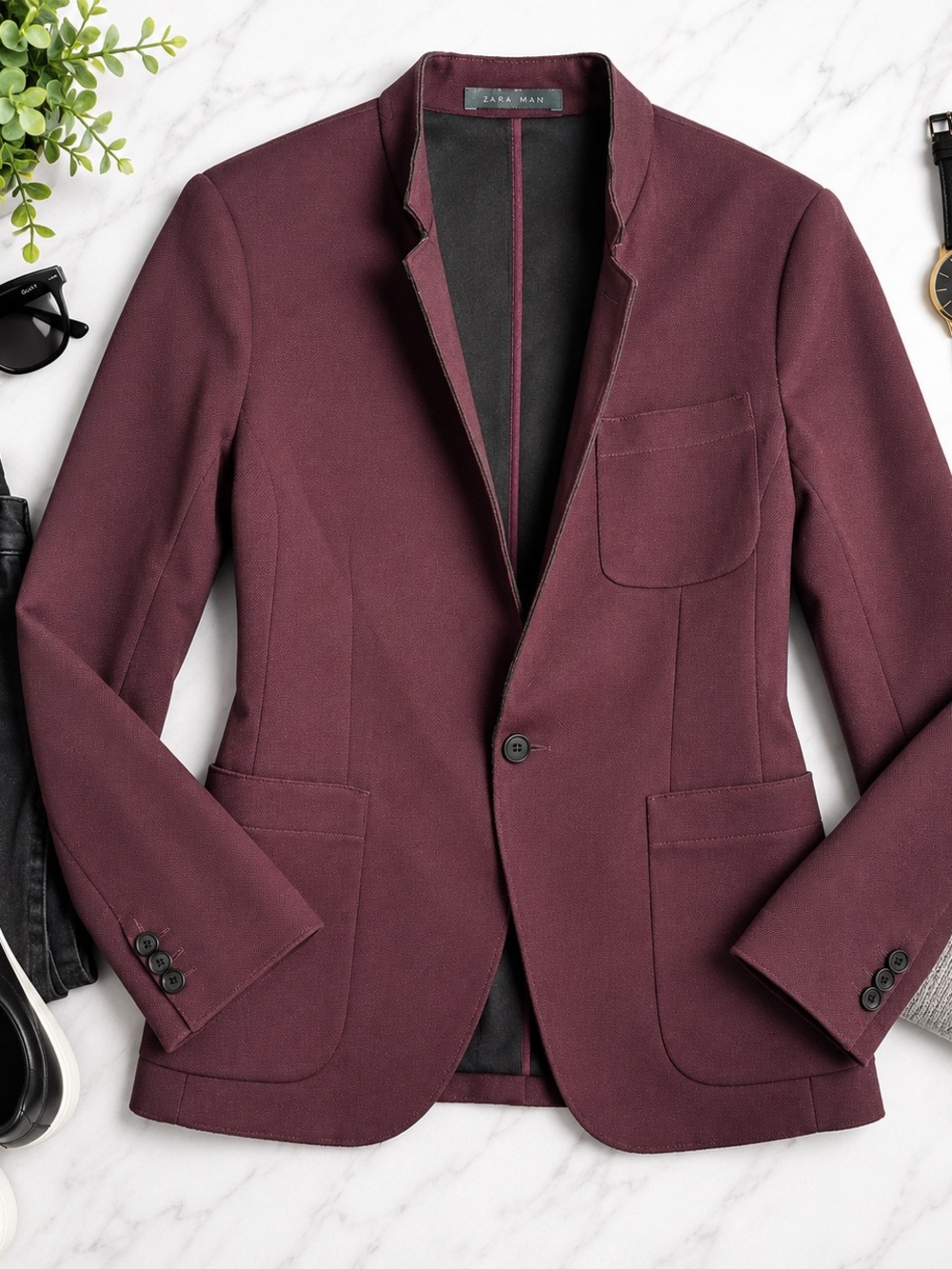 Zara Burgundy Men's Blazer Jacket